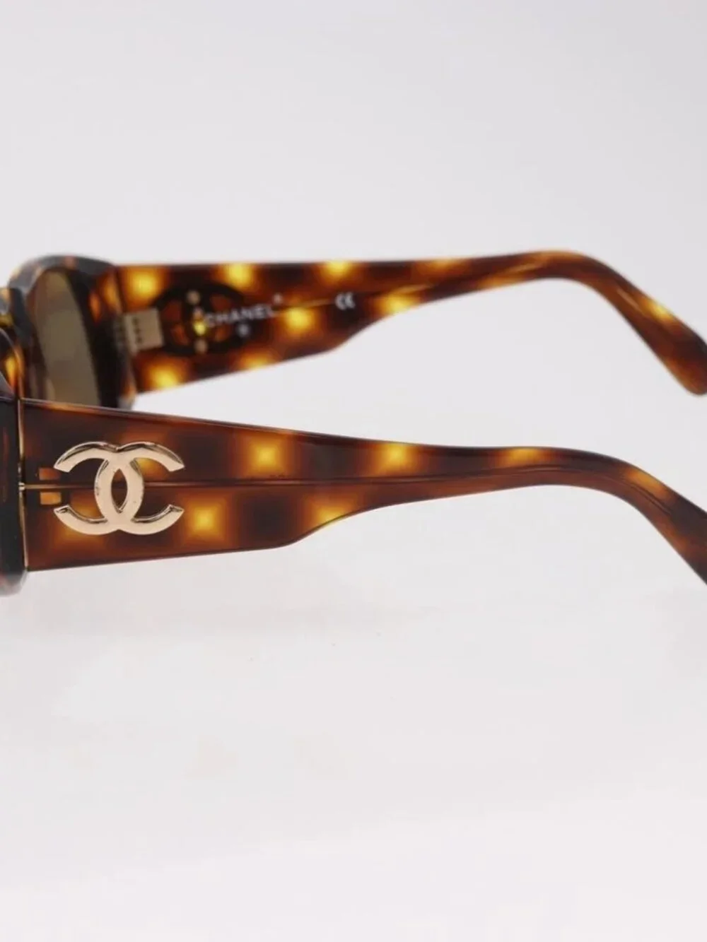 CHANEL COCO Mark Sunglasses Plastic Brown Gold CC Auth 185486